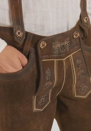 Alpenfeeling Trachten-Lederhose, Träger, Für Herren HOPFEN ANTIK 7 Alpenfeeling Trachten-Lederhose, Träger, Für Herren HOPFEN ANTIK – Bild 7