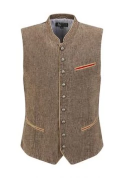 Alpenfeeling Trachtenweste, Stickereien, Stehkragen, Für Herren BRAUN