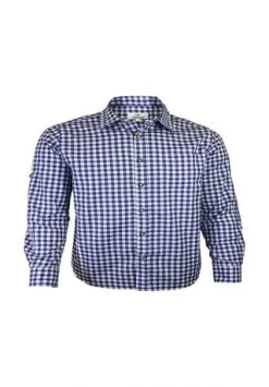 Edelnice Trachtenhemd Kariert Blau, Weiß